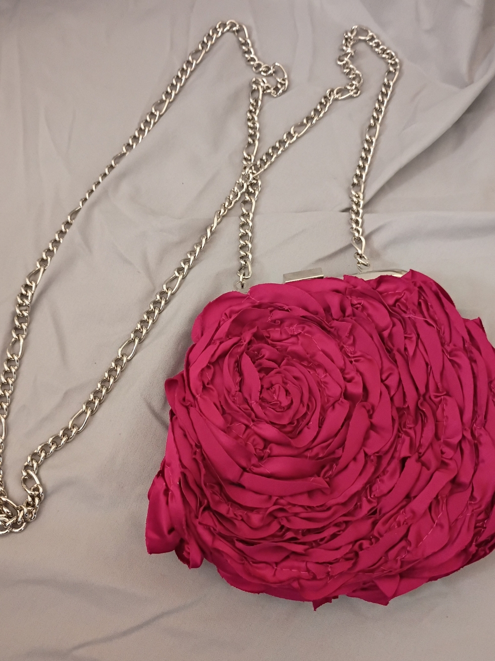 White House Black Market Fuchsia Rose-Embellished Chain Clutch